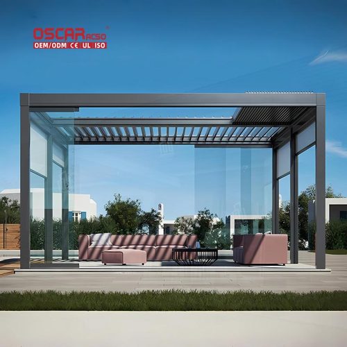 Electric Waterproof Pergola with Opening Roof Louver Garden Backyard Patio European Style Modern Design Retractable Pergola