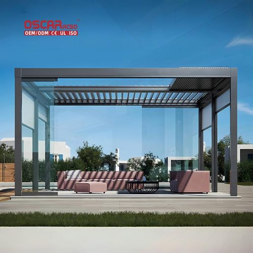 Opening Louvered Roof with Led Lights Aluminum Gazebo Garden Patio Backyard Relaxing and Entertaining Retractable Pergola