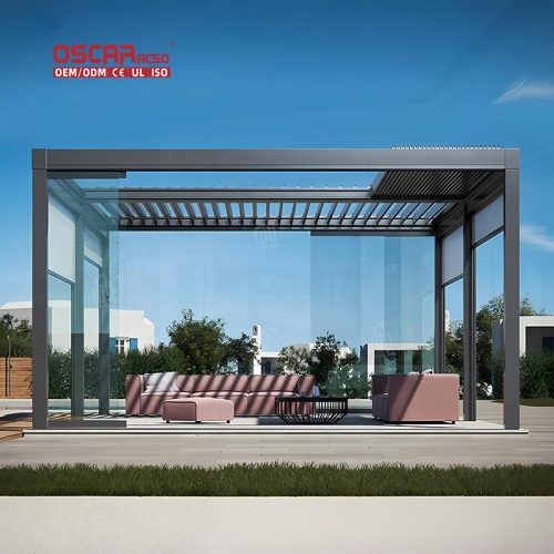 Motorized Adjustable Outdoor Metal Waterproof Louver Canopy Garden Patio Balcony Retractable Pergola