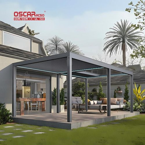 Motorized Waterproof Aluminum Louvered Roof Outdoor Patio Garden Poolside Shading Shelter Kits Retractable Pergola