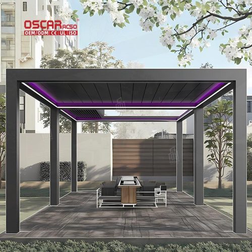 Motorized Control Open Louvered Aluminum Outdoor Pergola Kits Terrace Sustainable Use in Backyard Garden Retractable Pergola