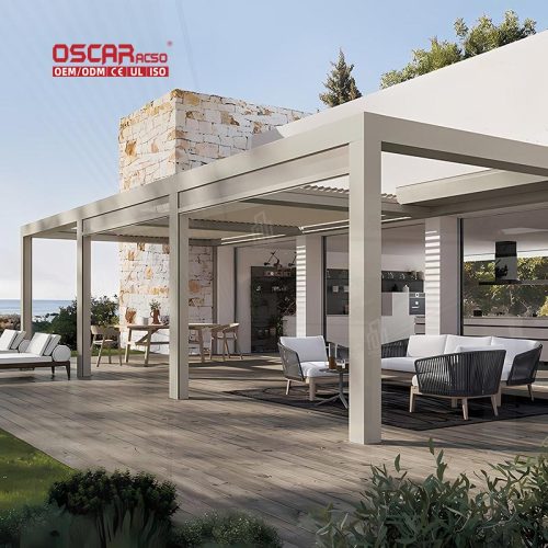 Waterproof Motorized Aluminium Louvre Cover Verandah Patio Commercial Spaces Retractable Pergola
