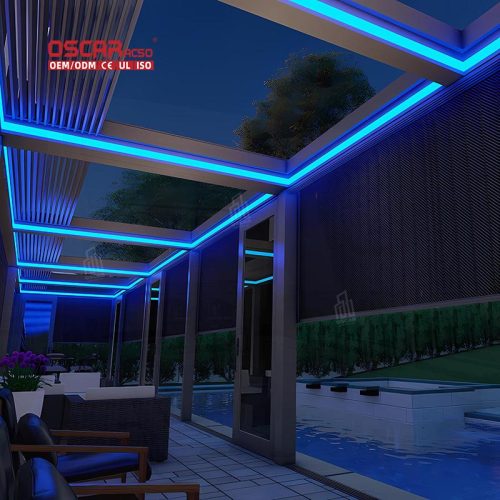 Controlled Sun  Shading Wall  Mounted Outdoor Gazebo Pergola Roof with Led Lighting Garden Patio Balcony Retractable Pergola