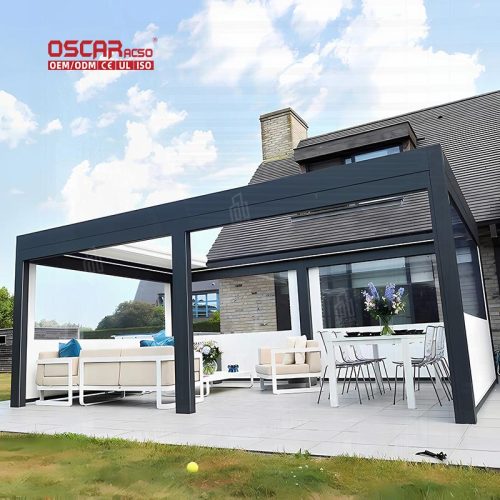 Louvered Aluminum Pergola Waterproof Manual Outdoor Garden Patio Backyard European Style Modern Pavilion Retractable Pergola
