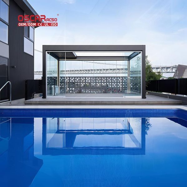 Fully Automatic Retractable Louvered Aluminum Outdoor Pergola 100% Rainproof Garden Patio Backyard Retractable Pergola
