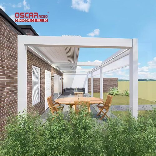Roof System Wall  Mounted Outdoor Shading Structure Garden Patio Balcony in European Style Modern Design Retractable Pergola