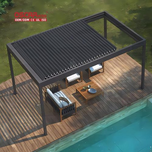 Sunshade Aluminum Gazebo Pergola Motorized Adjustable Roof Louvers Customizable For Garden Patio Backyard Retractable Pergola