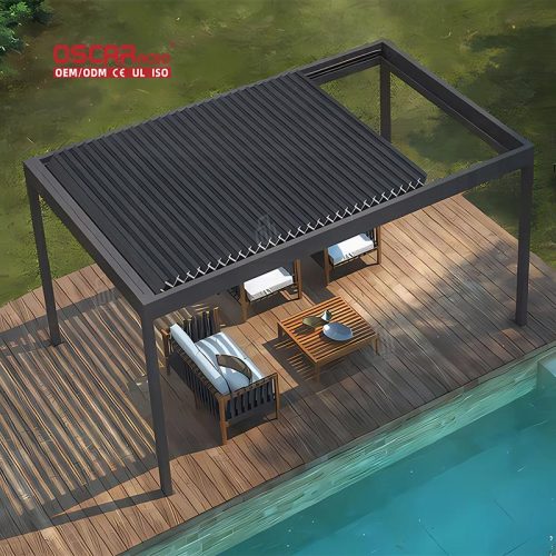 Sustainable Waterproof Motorized Customized Metal Louvre Folding Pergola Gazebo Roof Garden Patio Backyard Retractable Pergola