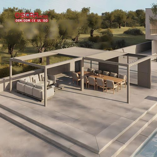 Outdoor Waterproof Motorized Sunshade Louvered Cover Terrace Patio Pergola Ideal Backyard Garden Poolside Retractable Pergola