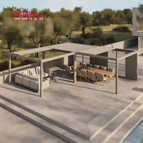 Hot Sale Waterproof Retractable Aluminum Louvered Roof Structure Backyard Patio Outdoor Area Retractable Pergola