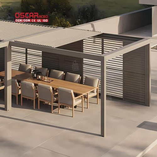 Waterproof Motorized Outdoor Aluminium Louvres Sun Awning Garden Patio Balcony Bioclimatic Roof Retractable Pergola