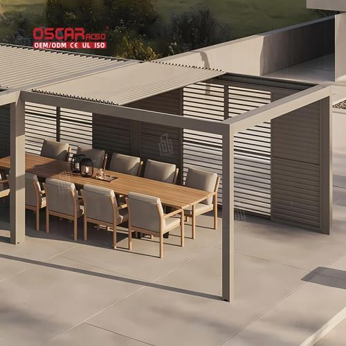 Modern Bioclimatic Waterproof Outdoor Aluminum Electric Awning Cover Louver Roof Garden Patio Balcony Retractable Pergola