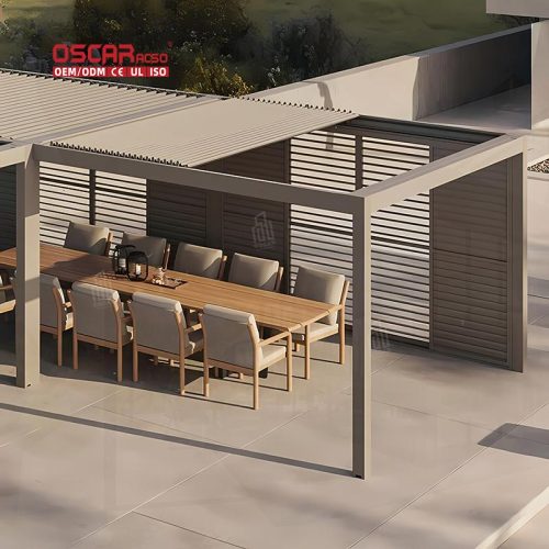 Outdoor Adjustable Diy Aluminum Louver Roof Patio Garden Balcony Waterproof Motorised Rain Proof Retractable Pergola