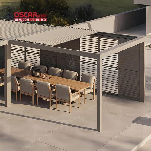 Outdoor Remote - Controlled Adjustable Louvered Aluminium Roof Kits Gardens Patios Backyards Retractable Pergola