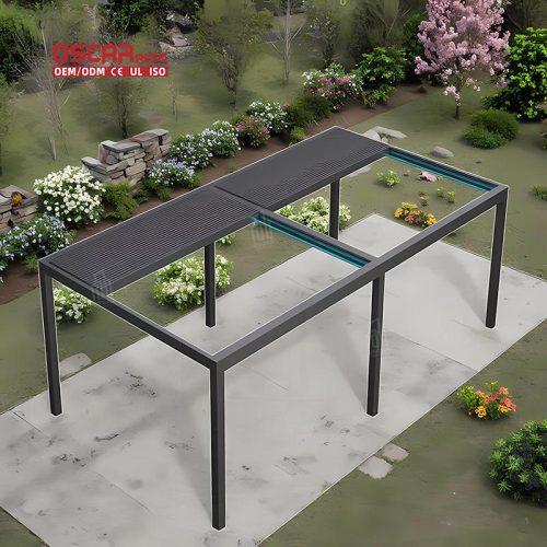 Motorized Aluminum Flat Roof Metal Pavilion with Curtains Outdoor Garden Patio Bioclimated Luxury Retractable Pergola