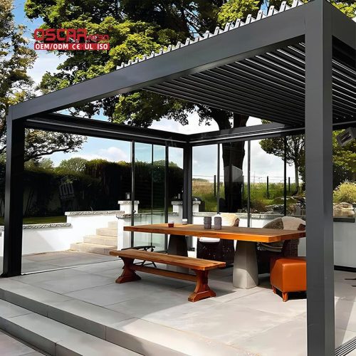 Aluminum Pergola with Customized Waterproof Adjustable Louvers Backyard Patio Balcony Eco  Friendly Retractable Pergola