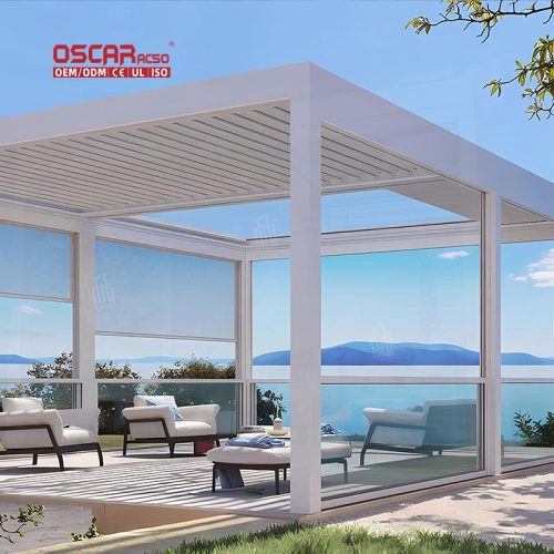 4X4 6X4M Modern Outdoor Aluminium Bioclimatic Louvered Pergola with Motorized Screen For Garden Patio Yard Retractable Pergola