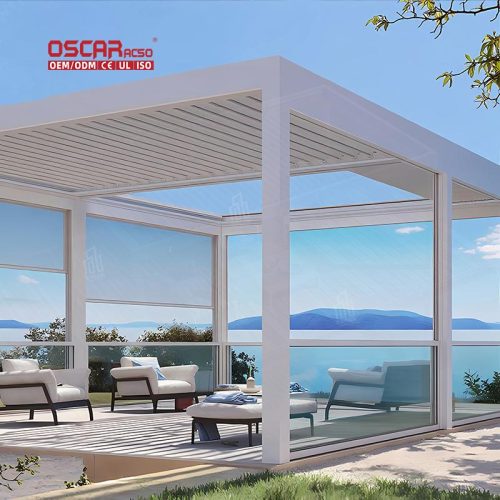 Motorized Adjustable Aluminium Louvered Pergola Shade Roof Balcony Patio Garden Retractable Pergola