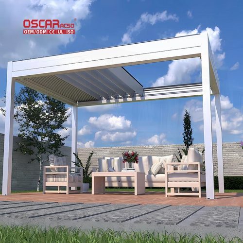 Aluminum Profiles Motorized Pergolas with Slats Retractable Roof Awning Ideal Gardens Patios Backyards Retractable Pergola