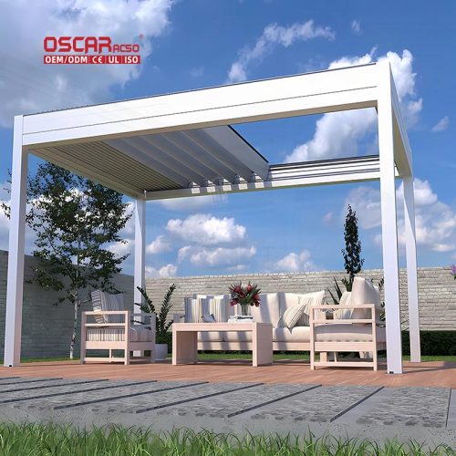 Exterior Remote - Controlled Motorized Aluminum Profiles Pergolas System Louvre Roof Garden Patio Backyard Retractable Pergola