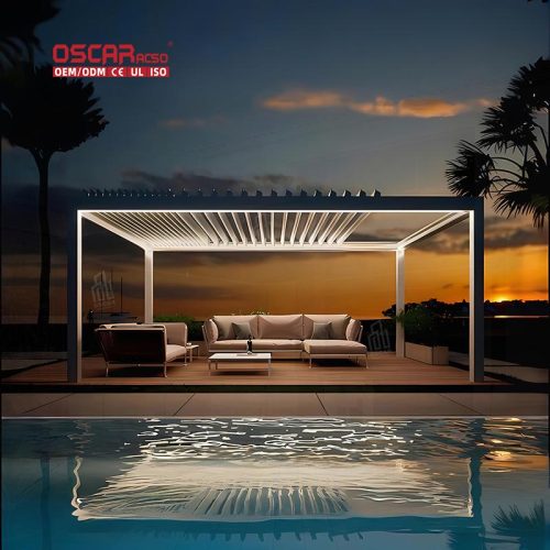 Outdoor Electric Louver Blade Bioclimate Roof Patio Garden Terrace with Waterproof Feature and Ip65 Motor Retractable Pergola