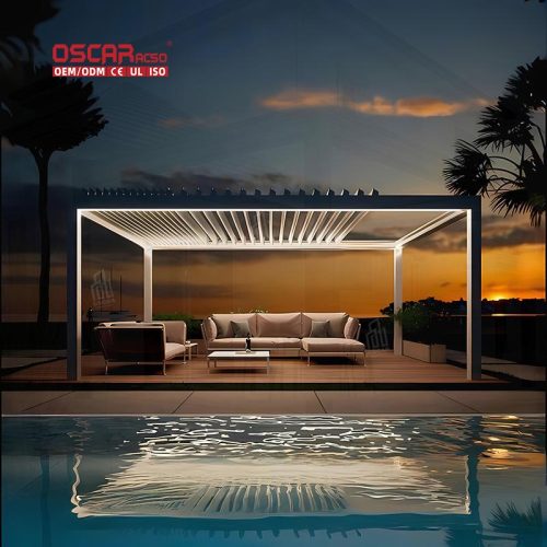 Aluminum Motorized Louvre Roof Sun Block Bioclimatic Pergola Ideal Garden Patio Poolside Outdoor Shading Retractable Pergola