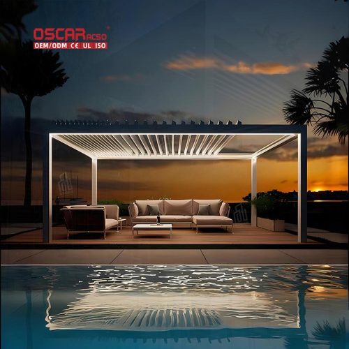 Large Aluminium Motorized Patio with Led For Backyard Outdoor Garden Use Retractable Pergola