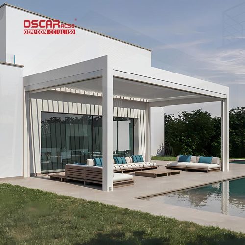 Aluminum Louvered Pavilion with Waterproof Function and Led Lights Luxury Modern Backyard Patio Lawn Retractable Pergola