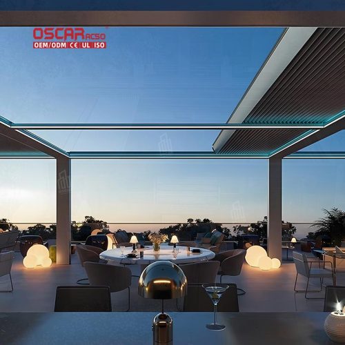 Motorized Outdoor Sun Shade with Louver Design Ideal Patio Garden and Yard Retractable Pergola