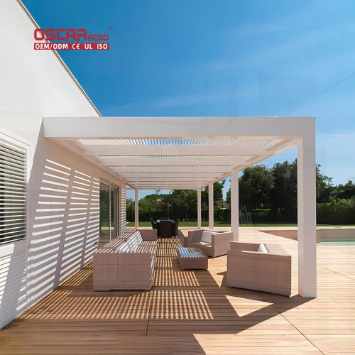 Outdoor Motorized Louvered Aluminum Alloy Frame Pergola Garden Patio Backyard Ideal Shading Ventilation Retractable Pergola