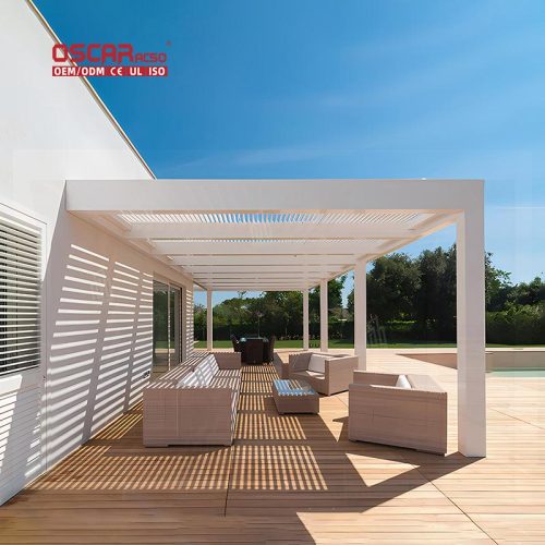 Electric Opening Waterproof Aluminum Louvered Patio Awning Garden Patio Balcony Retractable Pergola
