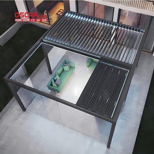 2021 New Aluminum Arches Arbours with Linear Strip Led Lights Decorate Garden Patio Backyard Retractable Pergola