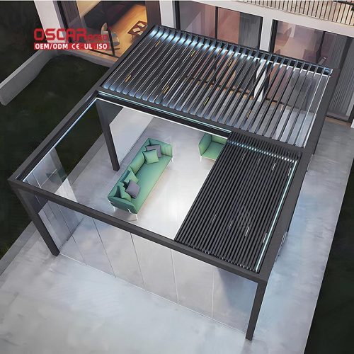 Quality 5X5 Aluminum Louver Roof Garden Backyard Gazebo Pergola Kits Sunshade in Outdoor Patio Courtyard Retractable Pergola
