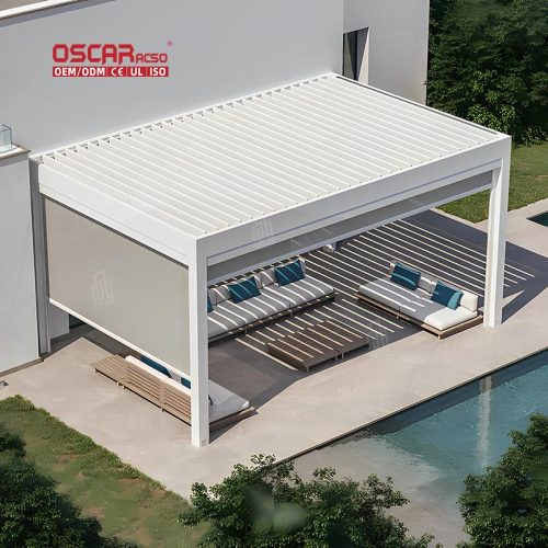 Customized Remote - Controlled Aluminium Alloy Louvered Structure Garden Patio Balcony Outdoor Usage Retractable Pergola