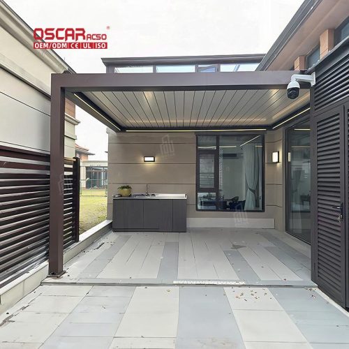 Powder  Coated Motorized Aluminium Bioclimatic Louvered Pergola Garden Patio Balcony Outdoor Living Space Retractable Pergola