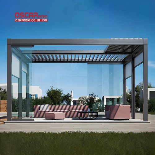 Motorized Louvre Roof Pergola System Garden Patio Balcony Aluminum  Like Profiles Outdoor Structure Retractable Pergola