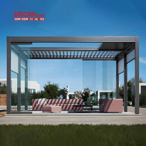Outdoor Aluminium Electric Louvered Patio Roof with Waterproof Design Ideal Gardens Balconies and Patios Retractable Pergola