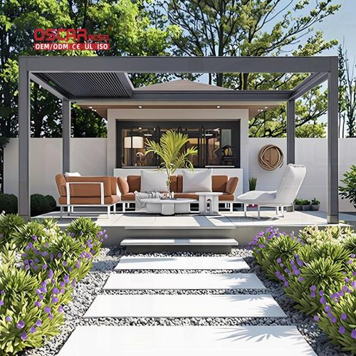 Customized Waterproof Louvered Outdoor Aluminium Arches Garden Patio and Poolside Retractable Pergola