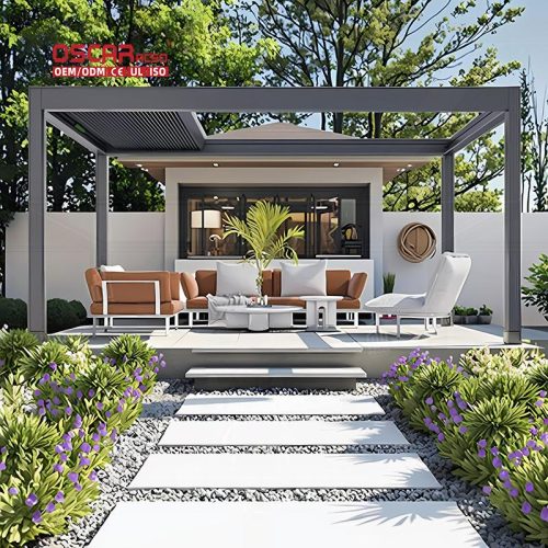 Modern Outdoor Aluminium Louver Pergola Garden Patio Backyard with Motorized Bioclimatic Function Retractable Pergola