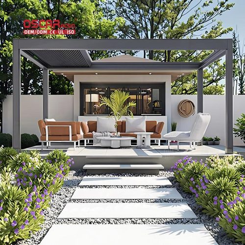 Motorised Outdoor Sun Shading Waterproof Louvers System Diy Customizable Patio Garden Balcony Retractable Pergola