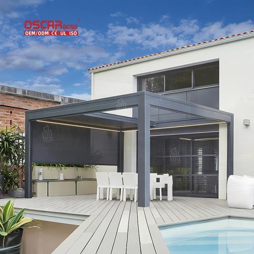 Opening Roof Louver Aluminum Canopy Garden Patio Backyard Pergola  European Design Modern Style Retractable Pergola