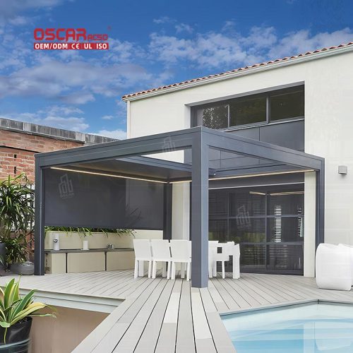 Aluminium Waterproof Remote - Controlled Outdoor Pavilion Garden Patio Backyard Aluminium Pergola Retractable Pergola