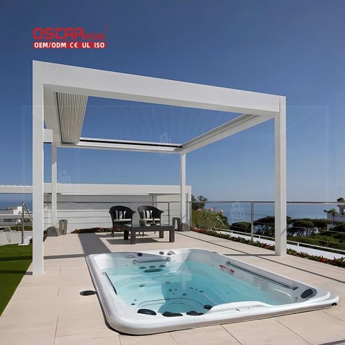 Motorized Adjustable Aluminum Louvered Roof Solar - Powered Shading Pergola Patio Garden Backyard Retractable Pergola