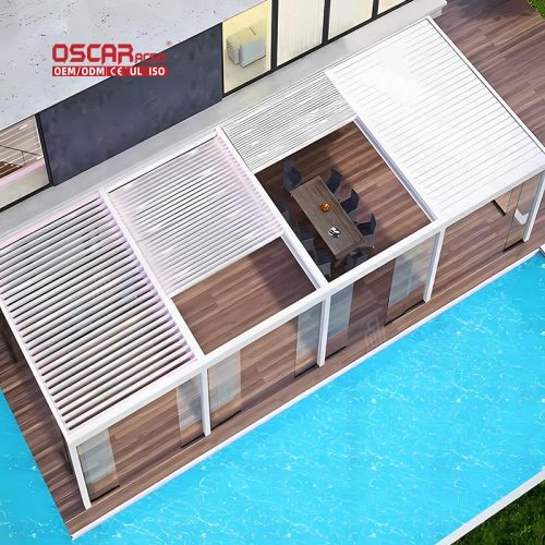 3X3M Motorized Extruded Aluminum Alloy Rainproof Metal Pergola Terrace Garden Patio Outdoor Retractable Pergola