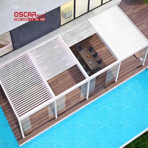 Modern Outdoor Gazebo with Aluminum Opening Roof and Led Garden Terrace Backyard Decor Retractable Pergola