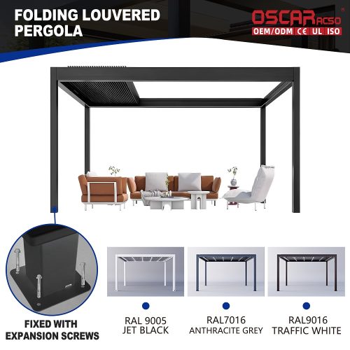 installed Remote  Controlled Outdoor Bioclimatic Aluminium Structure with Sunscreen Garden Patio Balcony Retractable Pergola
