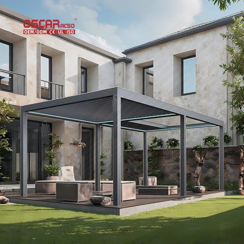 Aluminium Bioclimatic Louvered Pergola Garden Patio Balcony with Adjustable Angle and Sun Shading Function Retractable Pergola