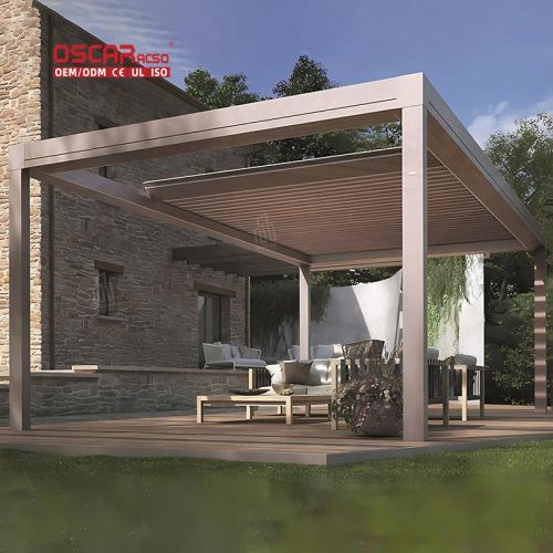 Motorized Control Open Aluminum Louvered Outdoor Terrace Sustainable Pergola Kits Patio Garden Balcony Retractable Pergola