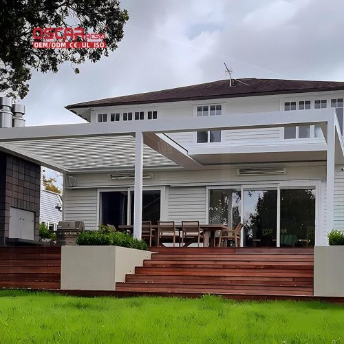 Motorized Waterproof Aluminium Frame Louvered Outdoor Gazebo with Led Light Garden Patio Backyard Retractable Pergola