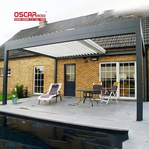 Sustainable Waterproof Aluminium Louvers Outdoor Balcony Pavilion in Backyard and Garden Retractable Pergola